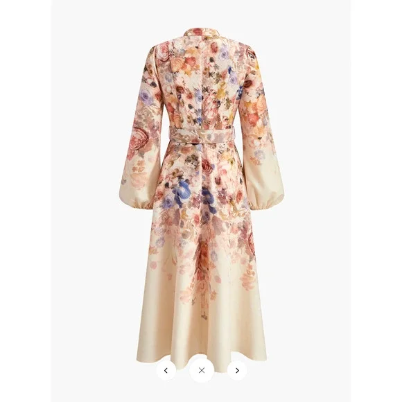 Commense Belted Balloon Sleeve Floral Dress Sz L ,Missing the Belt - Picture 4 of 4